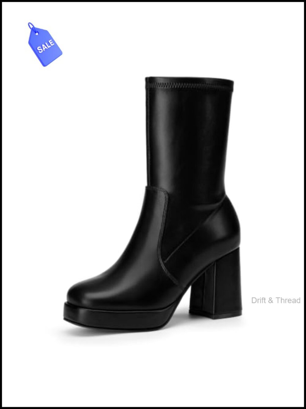 Women's Mid Calf Platform Boots Stretch Chunky Block Heel